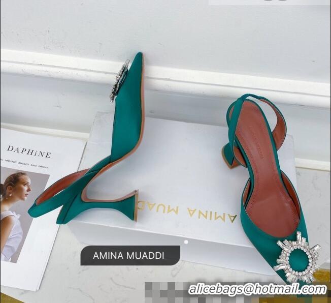 Promotional Amina Muaddi Silk Crystal Circle Slingback Pumps 9.5cm AM1022 Green 2021