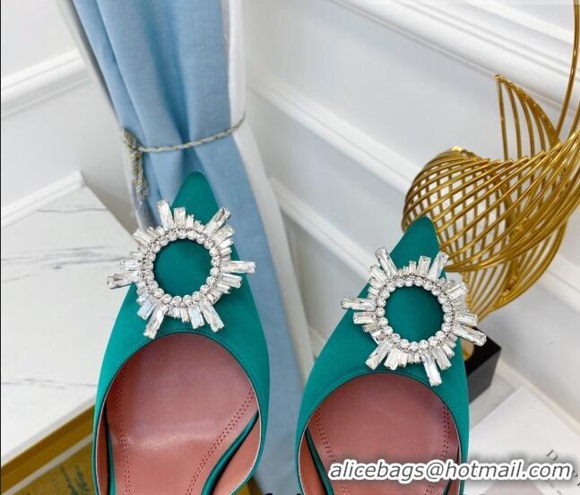 Promotional Amina Muaddi Silk Crystal Circle Slingback Pumps 9.5cm AM1022 Green 2021