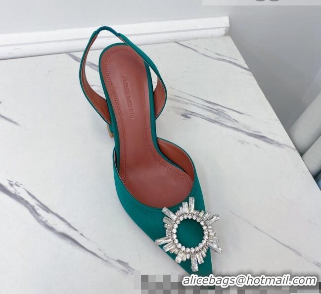 Promotional Amina Muaddi Silk Crystal Circle Slingback Pumps 9.5cm AM1022 Green 2021