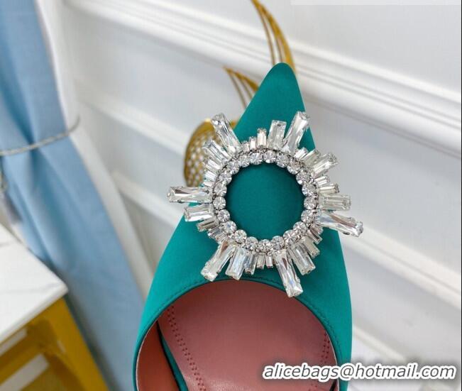 Promotional Amina Muaddi Silk Crystal Circle Slingback Pumps 9.5cm AM1022 Green 2021