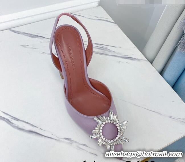 New Fashion Amina Muaddi Silk Crystal Circle Slingback Pumps 9.5cm AM1022 Purple 2021