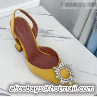 Top Quality Amina Muaddi Silk Crystal Circle Slingback Pumps 9.5cm AM1022 Yellow 2021