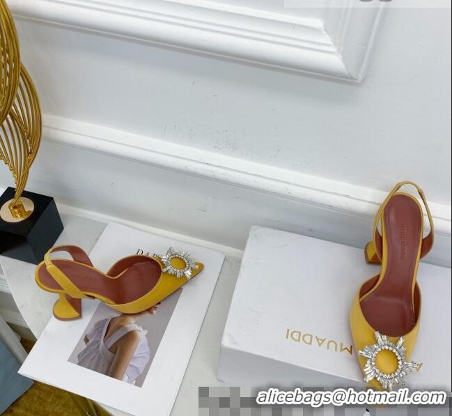 Top Quality Amina Muaddi Silk Crystal Circle Slingback Pumps 9.5cm AM1022 Yellow 2021