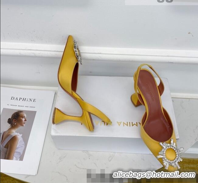 Top Quality Amina Muaddi Silk Crystal Circle Slingback Pumps 9.5cm AM1022 Yellow 2021