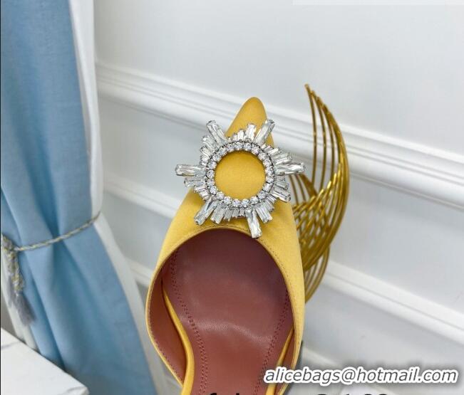 Top Quality Amina Muaddi Silk Crystal Circle Slingback Pumps 9.5cm AM1022 Yellow 2021