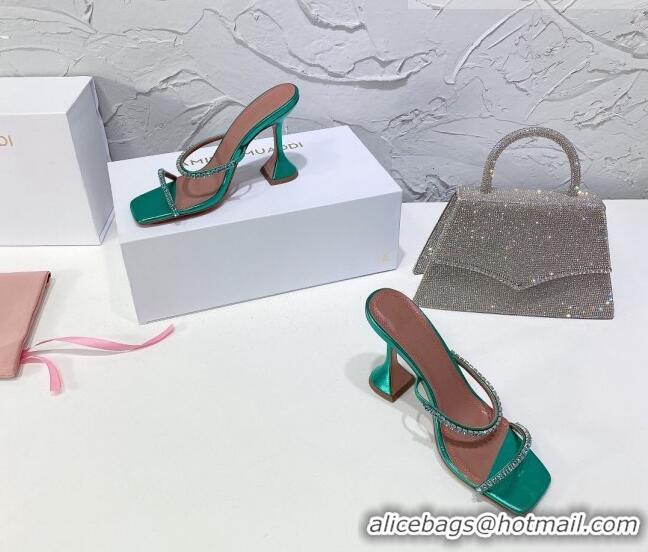 Market Sells Amina Muaddi Glazed Crystal Sandals 9.5cm AM1028 Green 2021