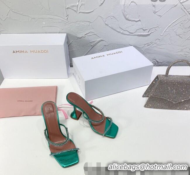 Market Sells Amina Muaddi Glazed Crystal Sandals 9.5cm AM1028 Green 2021