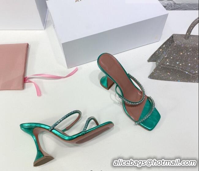 Market Sells Amina Muaddi Glazed Crystal Sandals 9.5cm AM1028 Green 2021