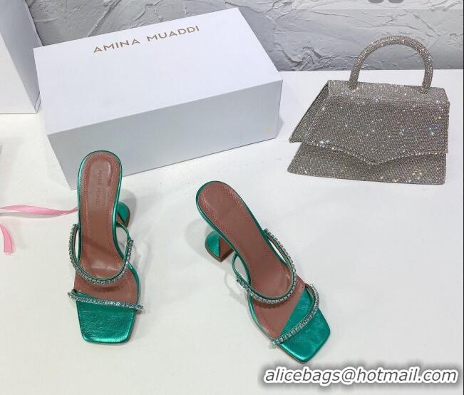 Market Sells Amina Muaddi Glazed Crystal Sandals 9.5cm AM1028 Green 2021