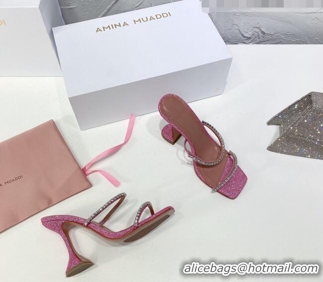 Super Quality Amina Muaddi Sequins Crystal Sandals 9.5cm AM1022 Pink 2021