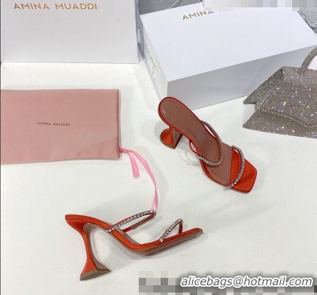 Famous Brand Amina Muaddi Silk Crystal Sandals 9.5cm AM1022 Red 2021