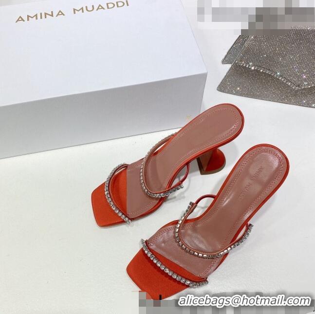 Famous Brand Amina Muaddi Silk Crystal Sandals 9.5cm AM1022 Red 2021