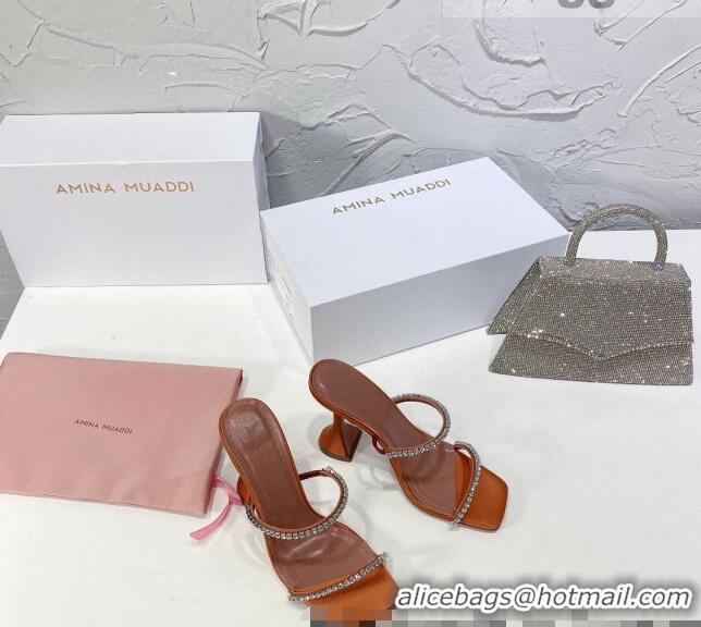 Well Crafted Amina Muaddi Silk Crystal Sandals 9.5cm AM1022 Orange 2021