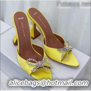 Good Product Amina Muaddi Silk Crystal Bow Heel Slide Sandals 9.5cm AM1401 Yellow 2021