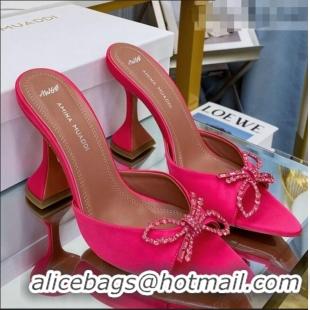 Shop Discount Amina Muaddi Silk Crystal Bow Heel Slide Sandals 9.5cm AM1401 Pink 2021