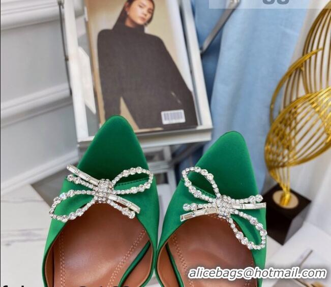 Top Quality Amina Muaddi Silk Crystal Bow Heel Slide Sandals 9.5cm AM1401 Green 2021