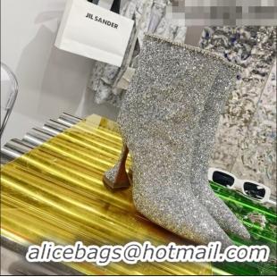 Buy Inexpensive Amina Muaddi Sequins Short Boots AM2301 Silver 2021