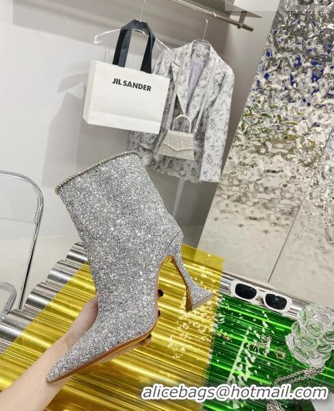 Buy Inexpensive Amina Muaddi Sequins Short Boots AM2301 Silver 2021