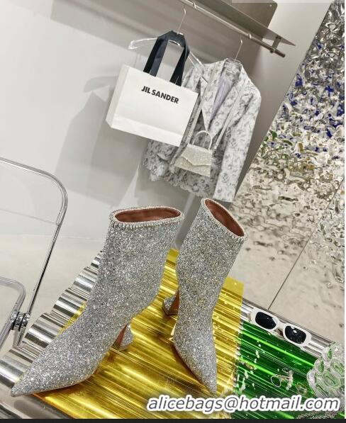 Buy Inexpensive Amina Muaddi Sequins Short Boots AM2301 Silver 2021