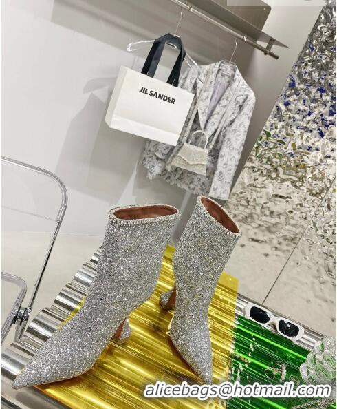 Buy Inexpensive Amina Muaddi Sequins Short Boots AM2301 Silver 2021