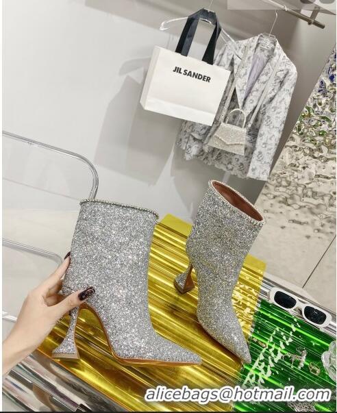 Buy Inexpensive Amina Muaddi Sequins Short Boots AM2301 Silver 2021