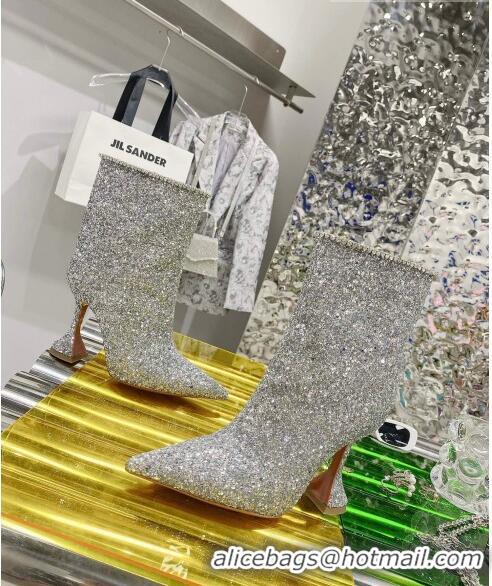 Buy Inexpensive Amina Muaddi Sequins Short Boots AM2301 Silver 2021