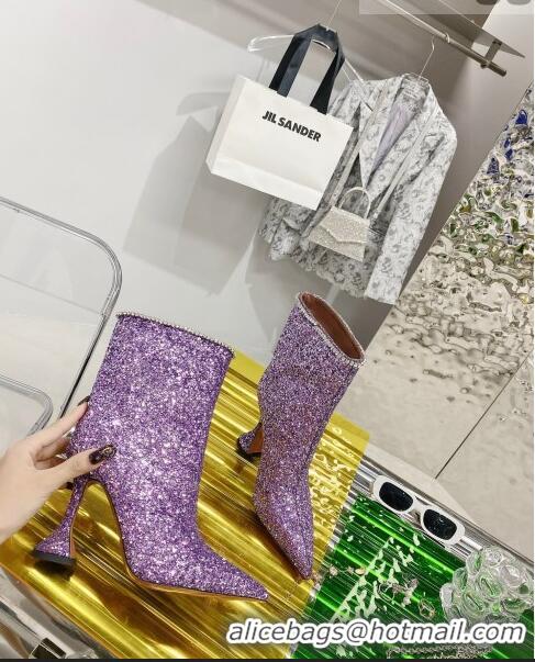 New Style Amina Muaddi Sequins Short Boots AM2301 Purple 2021