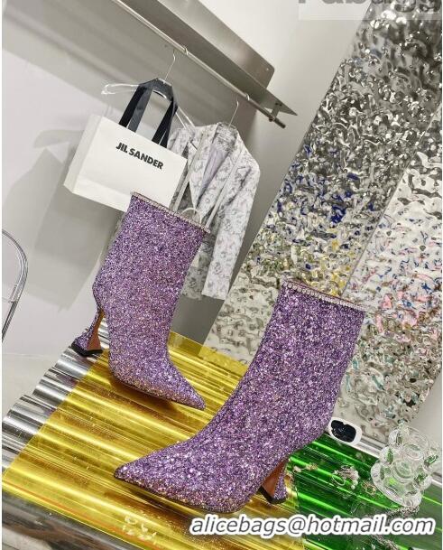 New Style Amina Muaddi Sequins Short Boots AM2301 Purple 2021