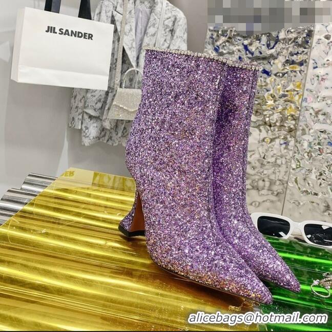 New Style Amina Muaddi Sequins Short Boots AM2301 Purple 2021