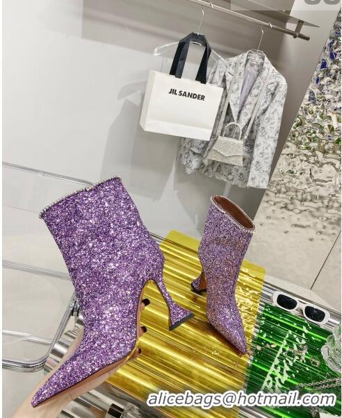 New Style Amina Muaddi Sequins Short Boots AM2301 Purple 2021