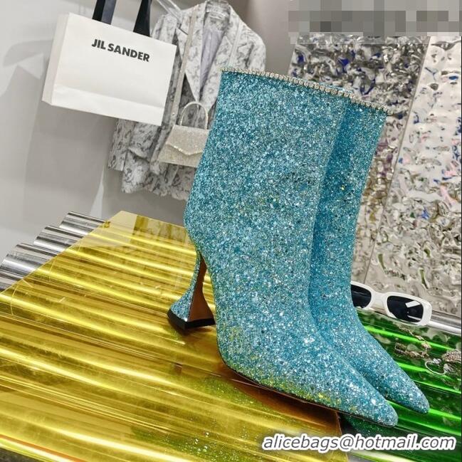 Promotional Amina Muaddi Sequins Short Boots AM2301 Blue 2021