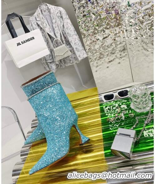 Promotional Amina Muaddi Sequins Short Boots AM2301 Blue 2021