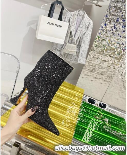 Super Quality Amina Muaddi Sequins Short Boots AM2301 Black 2021