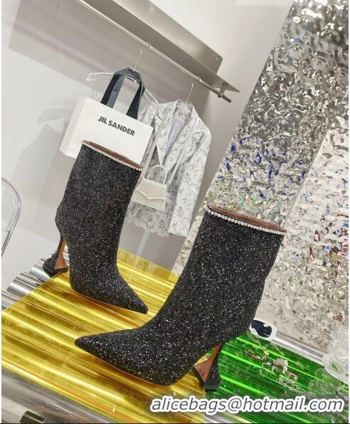 Super Quality Amina Muaddi Sequins Short Boots AM2301 Black 2021