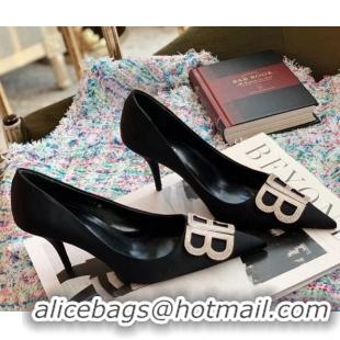 Most Popular Balenciaga Silk Crystal BB Knife Pump 8cm 071353 Black