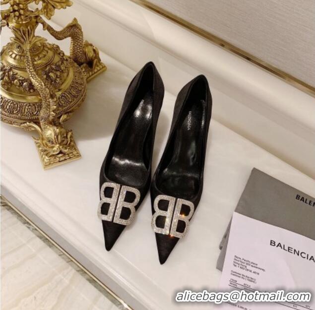 Most Popular Balenciaga Silk Crystal BB Knife Pump 8cm 071353 Black