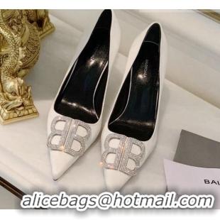 Cheap Price Balenciaga Silk Crystal BB Knife Pump 8cm 071353 White