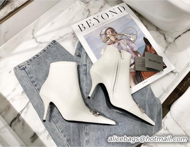 Luxurious Balenciaga Lambskin BB Heeled Short Boots 8.5cm 071355 White