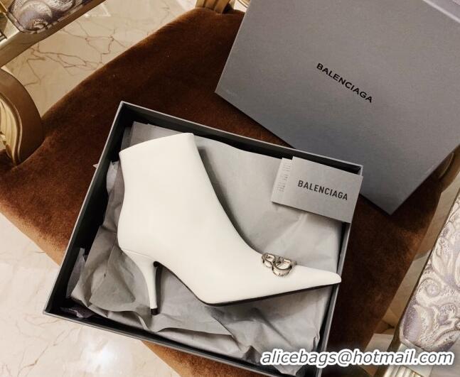 Luxurious Balenciaga Lambskin BB Heeled Short Boots 8.5cm 071355 White