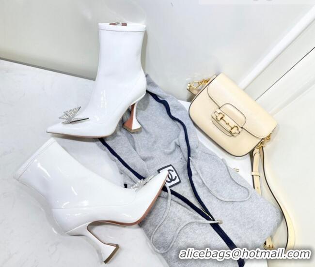 Good Price Amina Muaddi Patent Leather Short Boots with Crystal Bow AM2309 White 2021