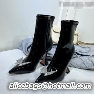 Inexpensive Amina Muaddi Patent Leather Short Boots with Crystal Bow AM2309 Black 2021