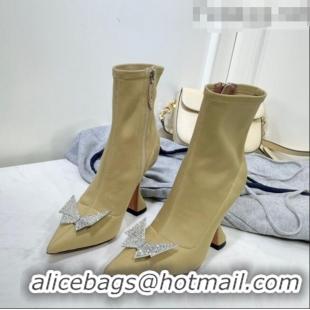 Good Product Amina Muaddi Lycra Short Boots with Crystal Bow AM2309 Beige 2021