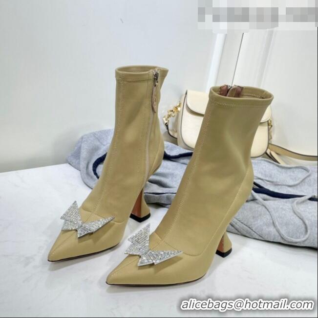 Good Product Amina Muaddi Lycra Short Boots with Crystal Bow AM2309 Beige 2021