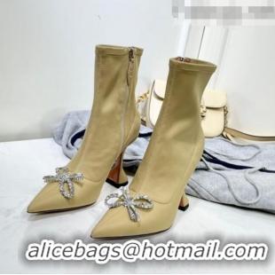 Super Quality Amina Muaddi Lycra Short Boots with Crystal Bow AM2310 Beige 2021