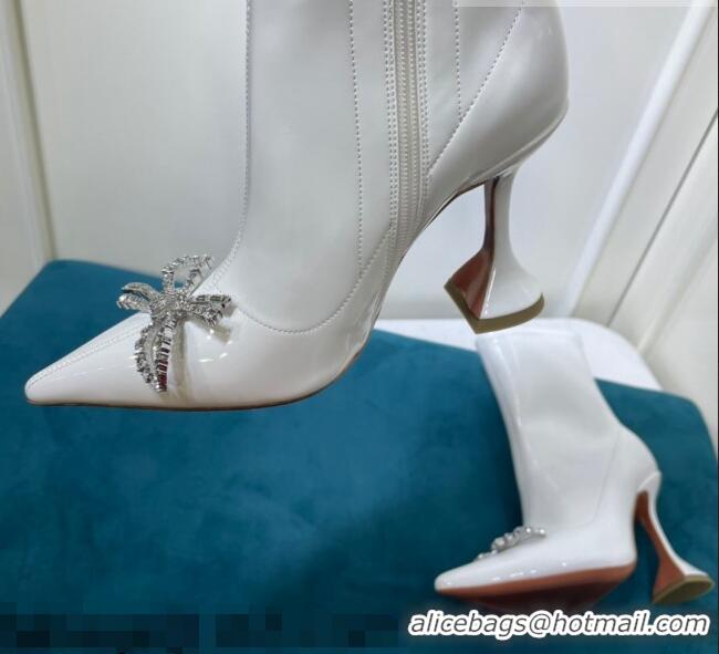 Discount Amina Muaddi Patent Leather Short Boots with Crystal Bow AM2310 White 2021