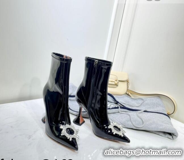 Promotional Amina Muaddi Patent Leather Short Boots with Crystal Buckle AM2317 Black 2021