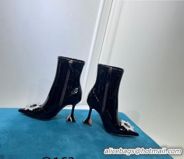 Promotional Amina Muaddi Patent Leather Short Boots with Crystal Buckle AM2317 Black 2021