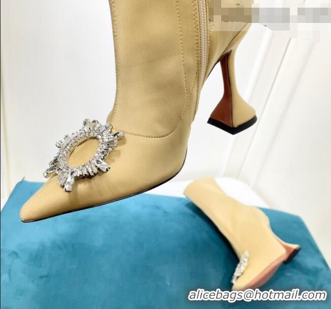 Low Cost Amina Muaddi Lycra Short Boots with Crystal Buckle AM2317 Beige 2021