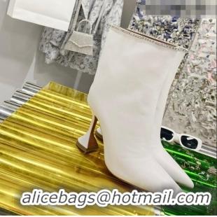 New Release Creation Amina Muaddi Calfskin Crystal Top Short Boots AM2321 White 2021