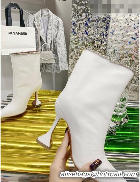 New Release Creation Amina Muaddi Calfskin Crystal Top Short Boots AM2321 White 2021